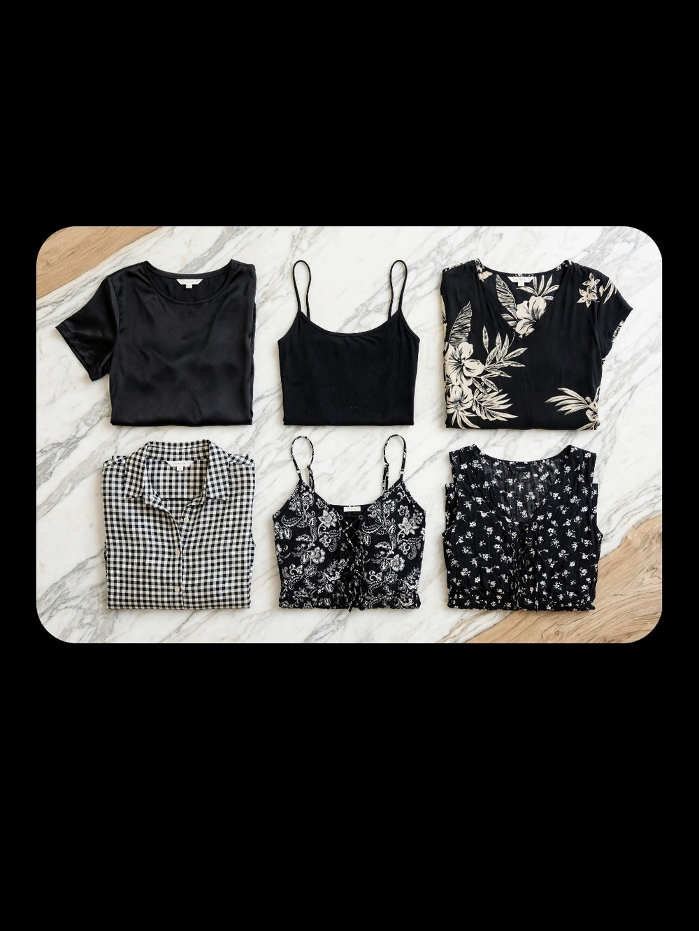 Women's Black Floral & Solid Tops Collection - Versatile Everyday Styles